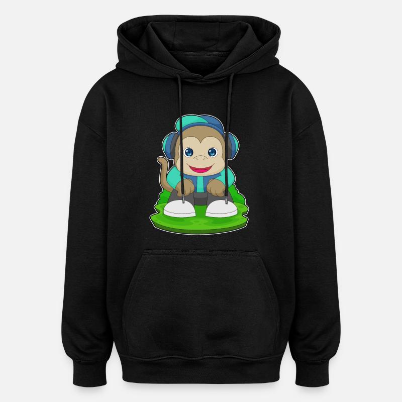 Monkey Headphones Musique - Sweat à capuche oversize unisexe - noir