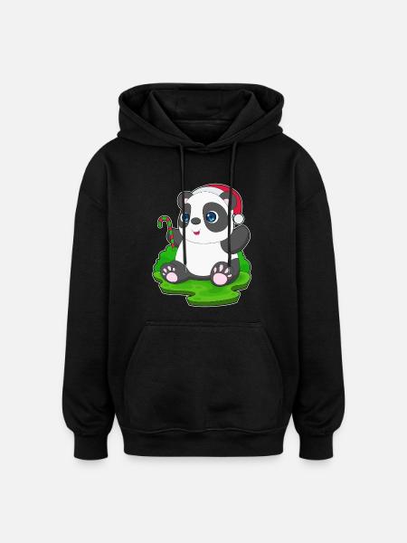 Panda Canne de Noël - Sweat à capuche oversize unisexe - noir