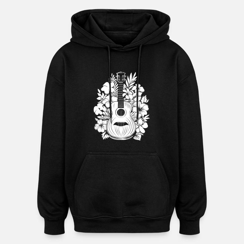 Ukulélé Dessin animé - Sweat à capuche oversize unisexe - noir