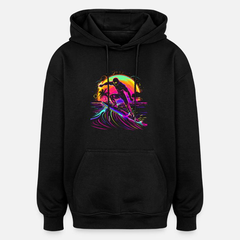 Surfeur Vaporwave - Sweat à capuche oversize unisexe - noir