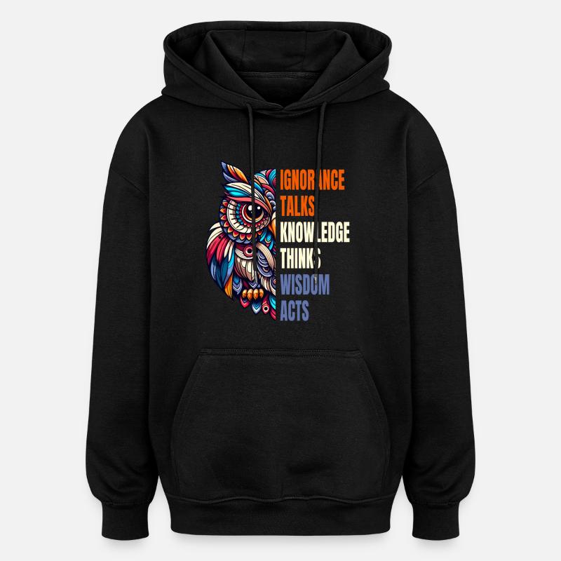 Abstrait hibou philosophie sagesse connaissance dire - Sweat à capuche oversize unisexe - noir