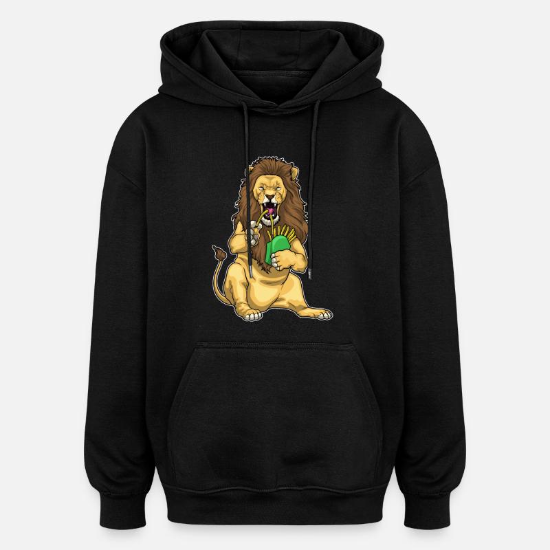 Frites Lion - Sweat à capuche oversize unisexe - noir