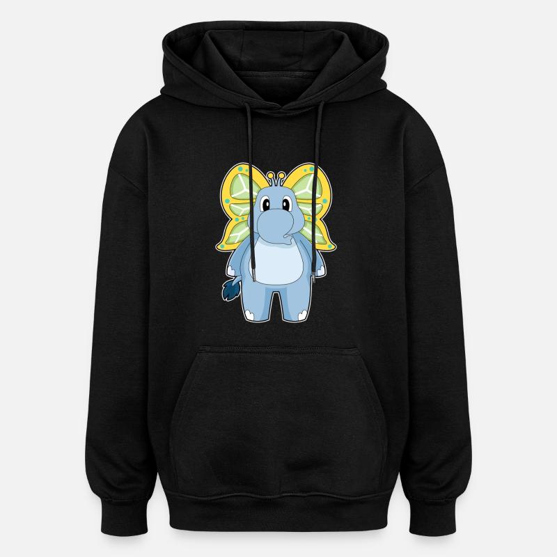 Elefant Schmetterling - Oversized Unisex Hoodie - Schwarz