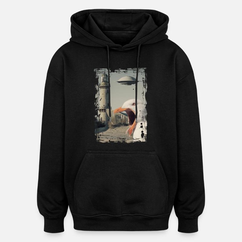 OVNI - Mouette - Rostock - Teepot - Warnemünde - Sweat à capuche oversize unisexe - noir