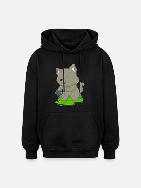 Cat Bowling Bowling Ball - Oversized Unisex Hoodie - black