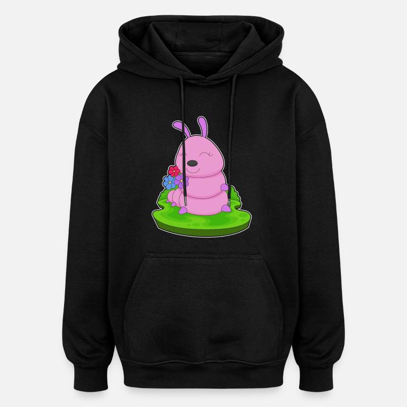 Fleurs de chenille - Sweat à capuche oversize unisexe - noir