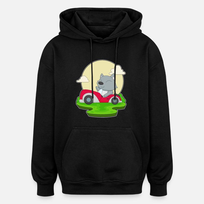 Katze Auto - Oversized Unisex Hoodie - Schwarz