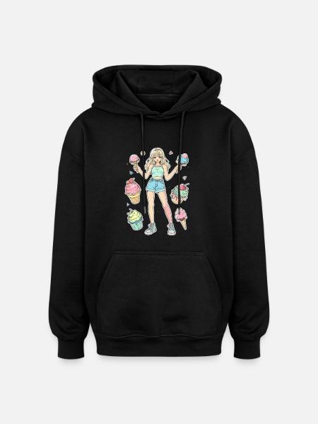 Eiscreme Mädchen - Oversized Unisex Hoodie - Schwarz