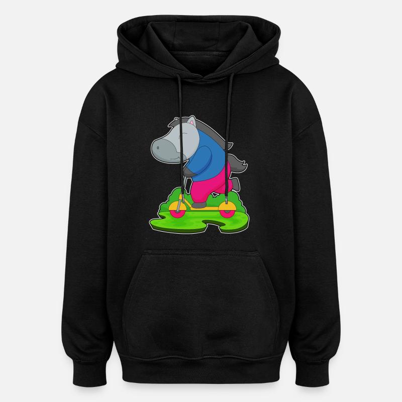 Pferd Tretroller - Oversized Unisex Hoodie - Schwarz