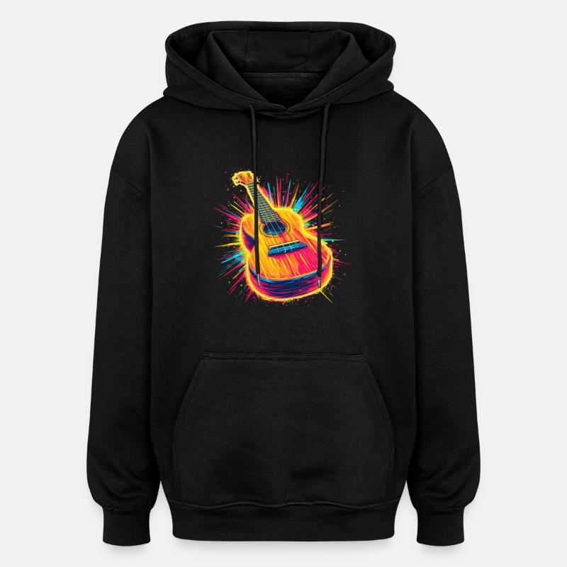 Ukulélé Retrowave - Sweat à capuche oversize unisexe - noir