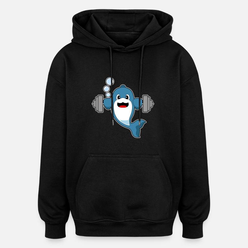 Dolphin Bodybuilder Barbell Bodybuilding - Sweat à capuche oversize unisexe - noir
