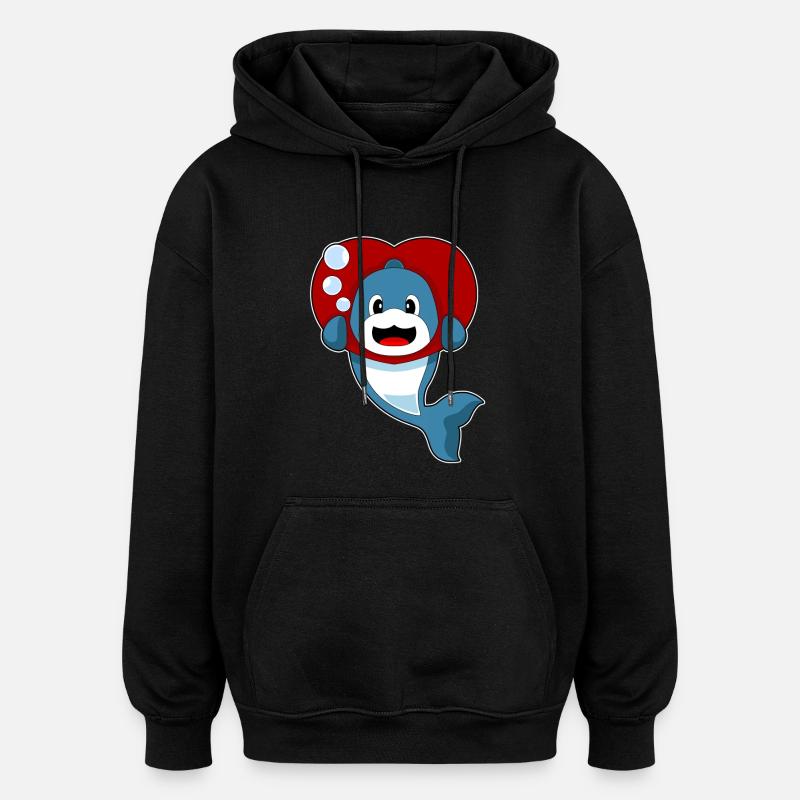 Cœur de dauphin - Sweat à capuche oversize unisexe - noir