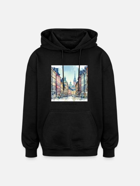 Gamla Stan Stockholm Scandinavia Sweden Spring - Oversized Unisex Hoodie - black