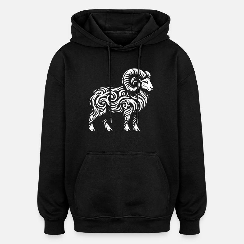 Bélier tribal - Sweat à capuche oversize unisexe - noir