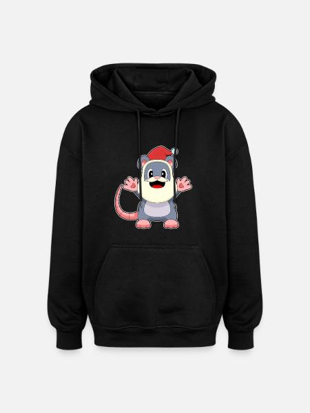 Mouse Christmas Santa Claus - Oversized Unisex Hoodie - black