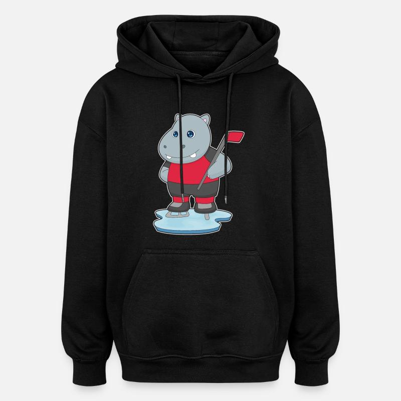 Nilpferd Eishockey Eishockeyschläger - Oversized Unisex Hoodie - Schwarz