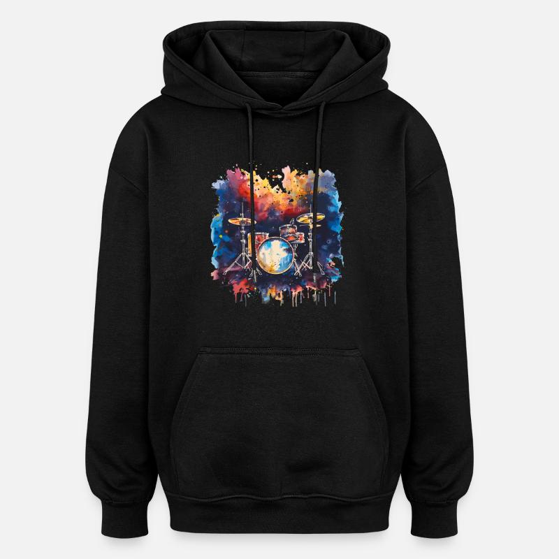 Schlagzeug Synthwave - Oversized Unisex Hoodie - Schwarz