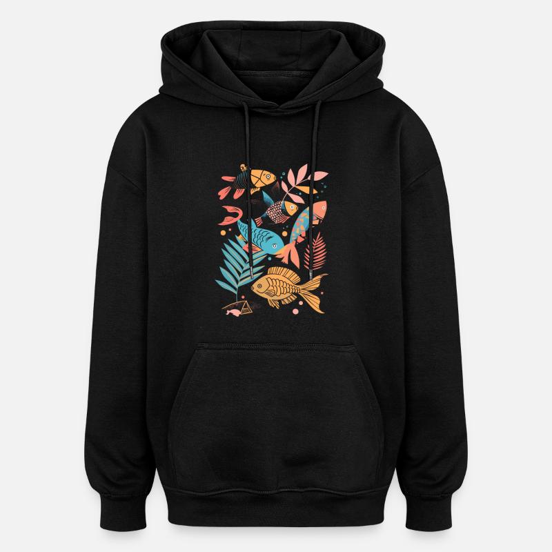 Style de dessin animé de pêche - Sweat à capuche oversize unisexe - noir