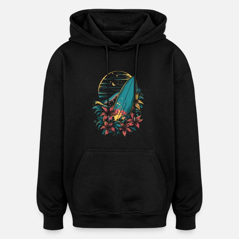 planche de surf dessin animé - Sweat à capuche oversize unisexe - noir