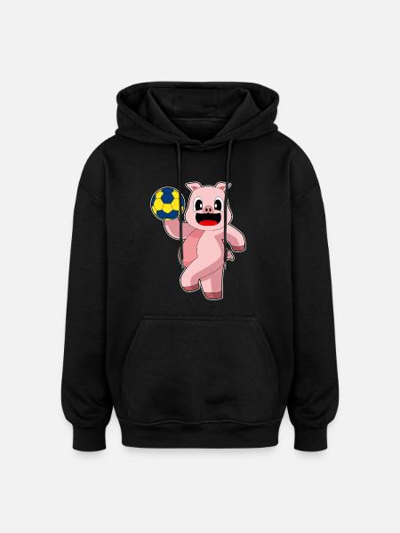 Pig Handball Player Handball - Oversized Unisex Hoodie - black