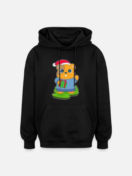 Hamster Christmas Christmas Hat - Oversized Unisex Hoodie - black