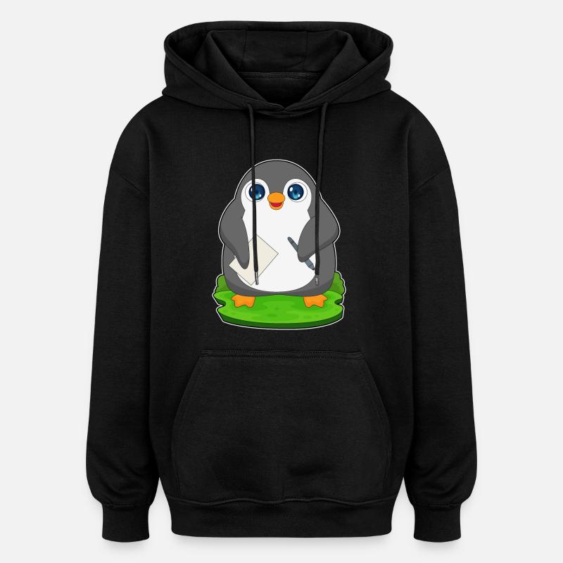 Pinguin Schüler Papier Schule - Oversized Unisex Hoodie - Schwarz