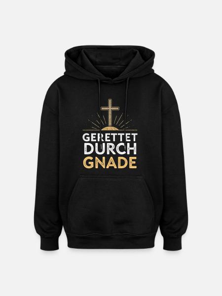 Gerettet durch Gnade Kreuzdesign - Oversized Unisex Hoodie - Schwarz