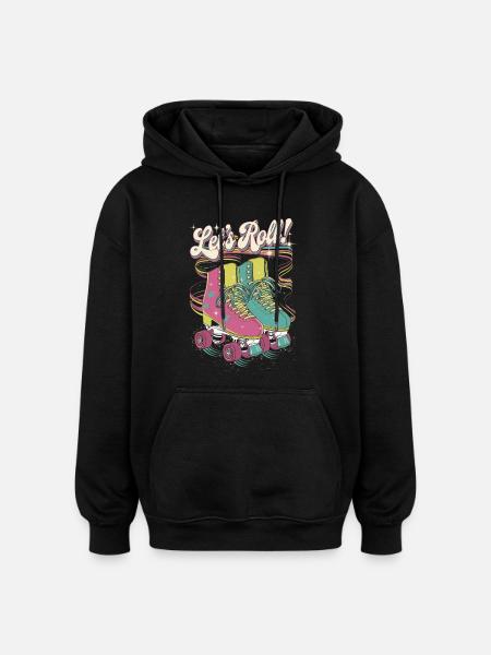Let's Roll Buntes Retro-Rollschuh-Design - Oversized Unisex Hoodie - Schwarz