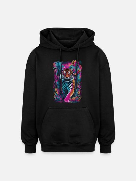 Psychedelic Tiger in Vibrant Jungle Design - Oversized Unisex Hoodie - black