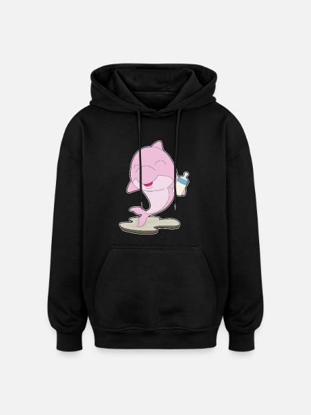 Dolphin Baby Bottle Milk - Oversized Unisex Hoodie - black