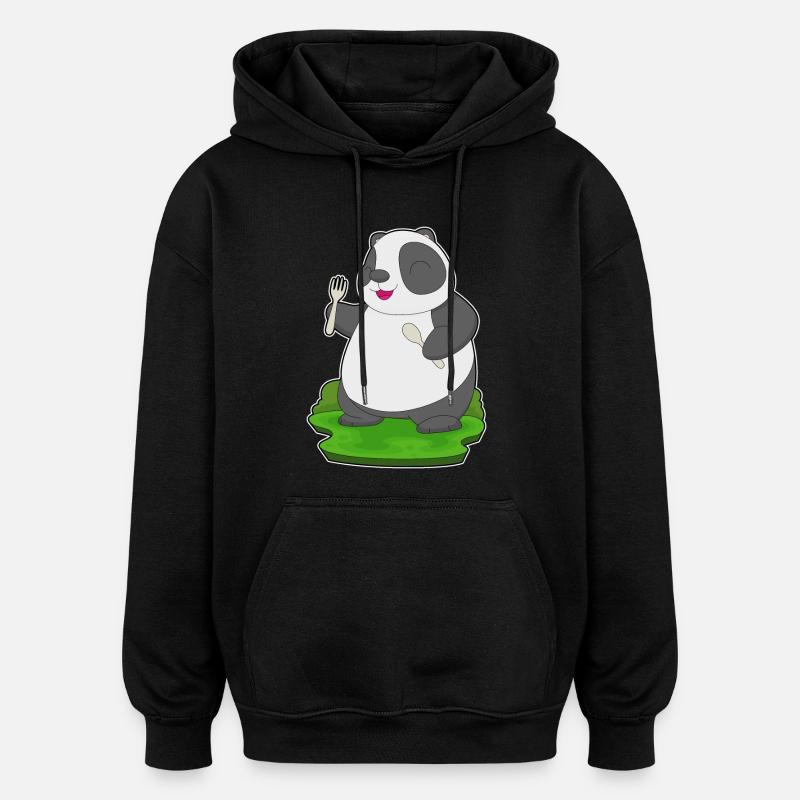 Fourchette cuillère panda - Sweat à capuche oversize unisexe - noir