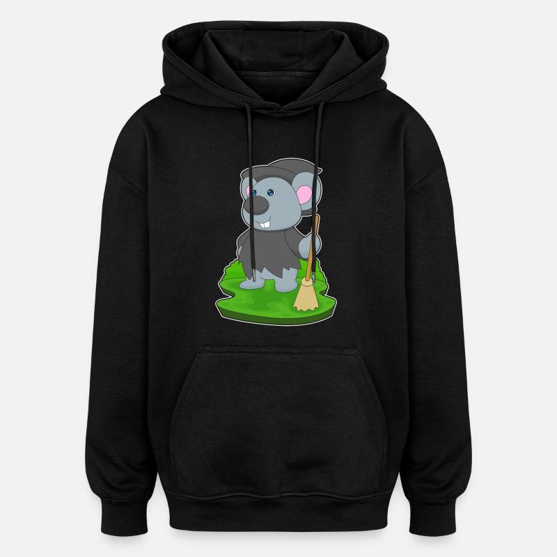 Mouse Witch Broom - Oversized Unisex Hoodie - black