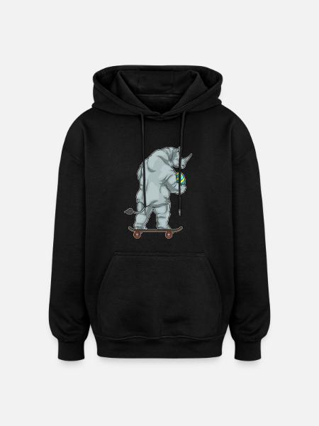 Rhino Easter Skateboard - Oversized Unisex Hoodie - black