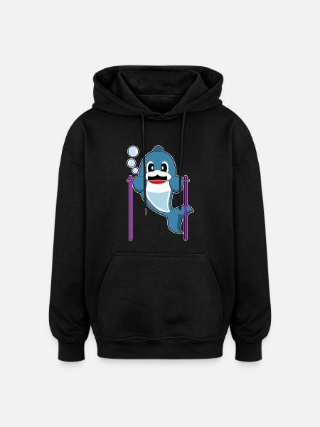 Dolphin Bodybuilder Pull-ups Bodybuilding - Oversized Unisex Hoodie - black