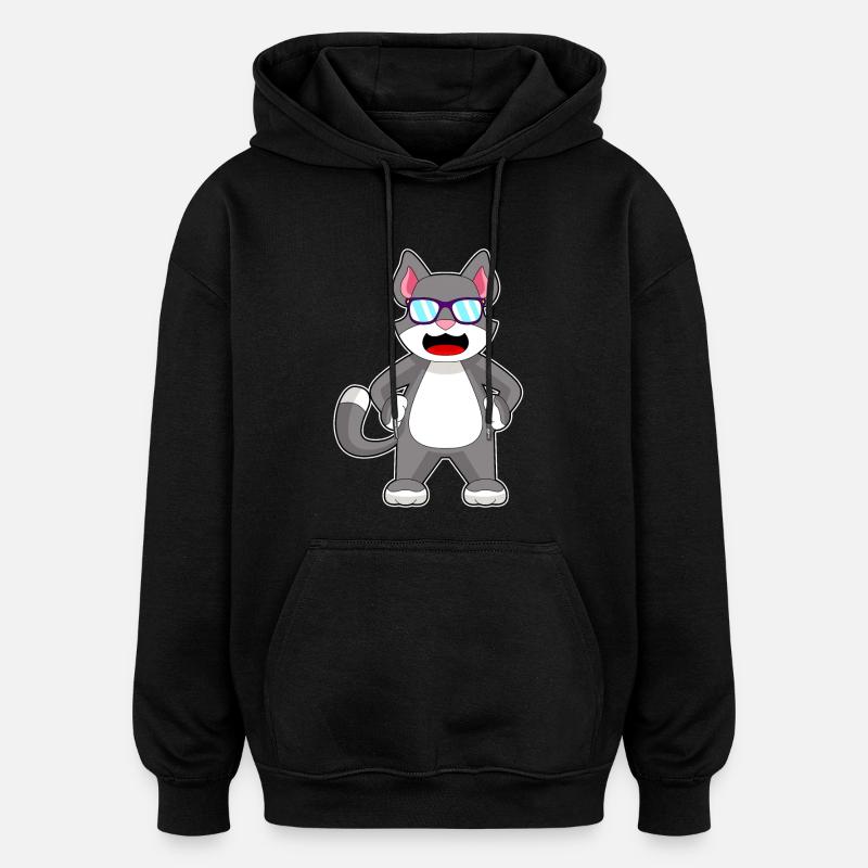 Cat Sunglasses - Oversized Unisex Hoodie - black