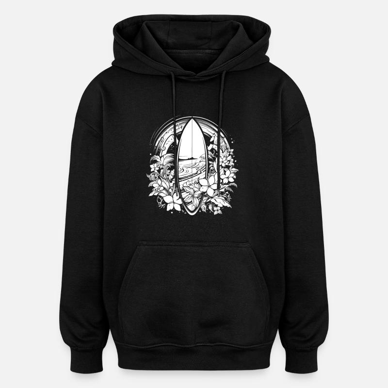 Planche de surf style bande dessinée - Sweat à capuche oversize unisexe - noir