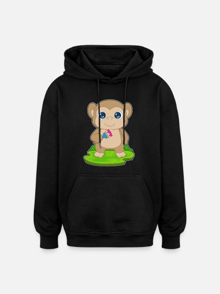 Monkey Painter Brush Painting - Oversized Unisex Hoodie - black