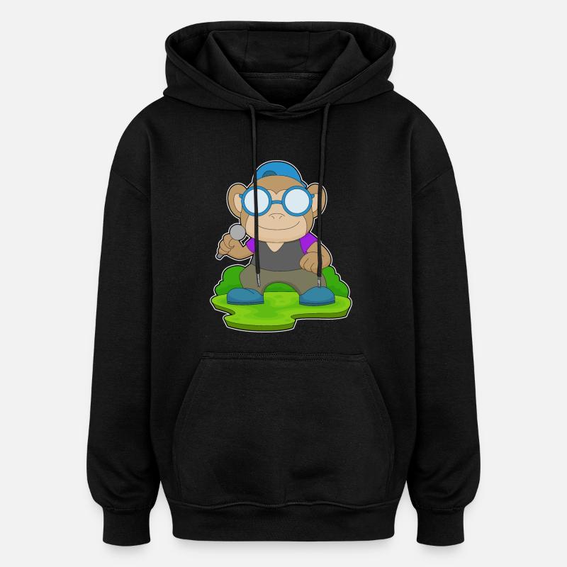 Singe Singe Microphone Chant - Sweat à capuche oversize unisexe - noir