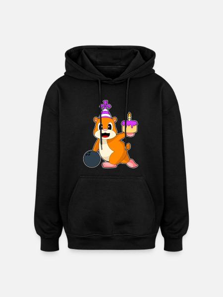 Hamster Birthday Bowling - Oversized Unisex Hoodie - black