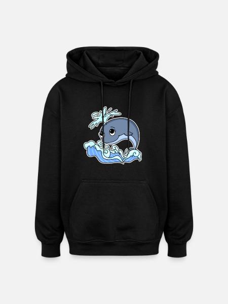 Whale Animal Ocean Graphic - Oversized Unisex Hoodie - black