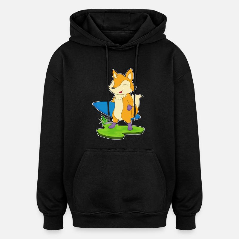 Fuchs Surfer Surfbrett - Oversized Unisex Hoodie - Schwarz