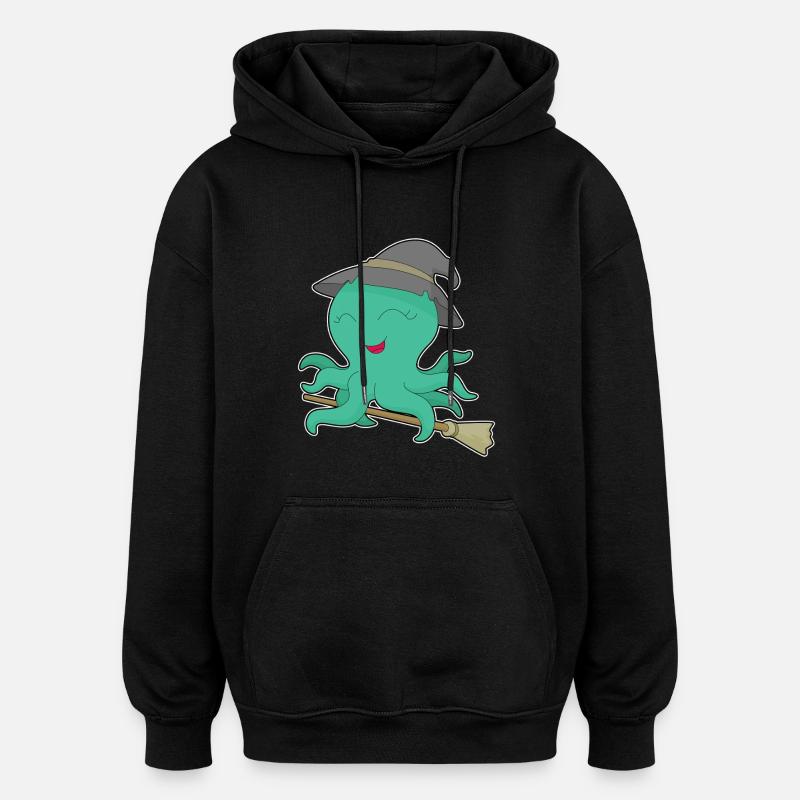 Octopus Witch Broom - Oversized Unisex Hoodie - black