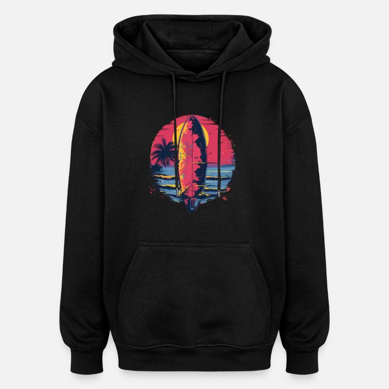 Surfbrett Synthwave - Oversized Unisex Hoodie - Schwarz