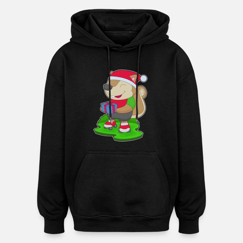 Eichhörnchen Weihnachten Inline skating - Oversized Unisex Hoodie - Schwarz