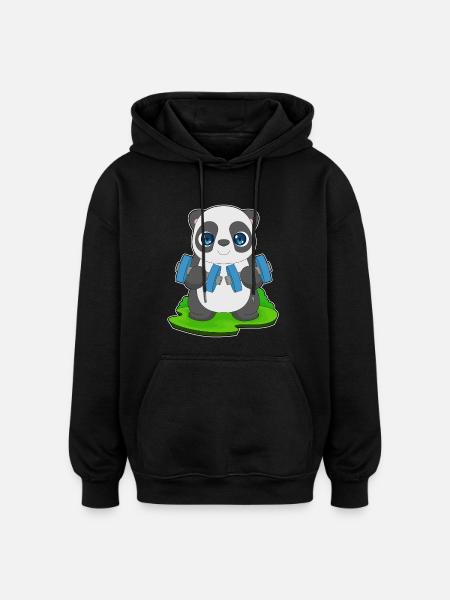 Panda Bodybuilder Dumbbell Bodybuilding - Oversized Unisex Hoodie - black