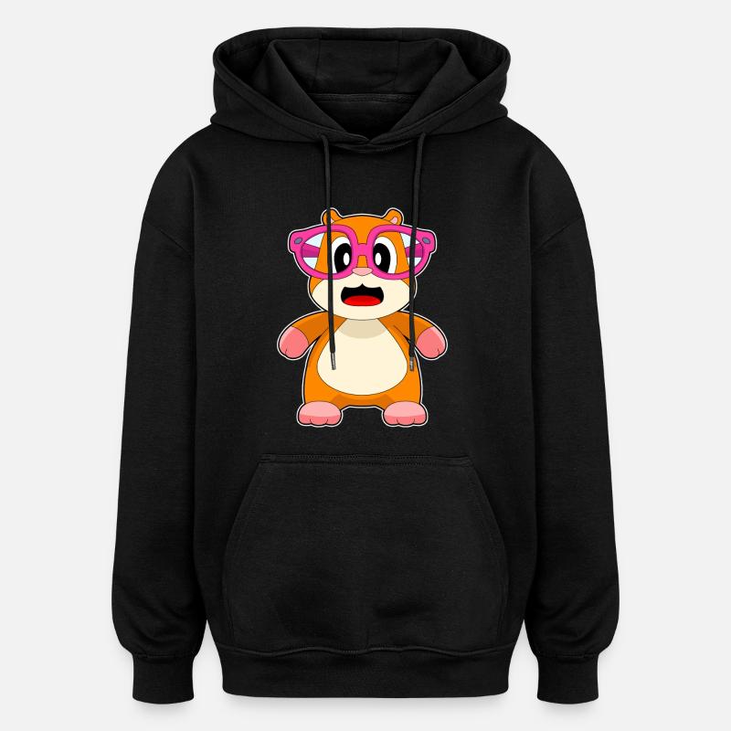 Hamster Brille - Oversized Unisex Hoodie - Schwarz