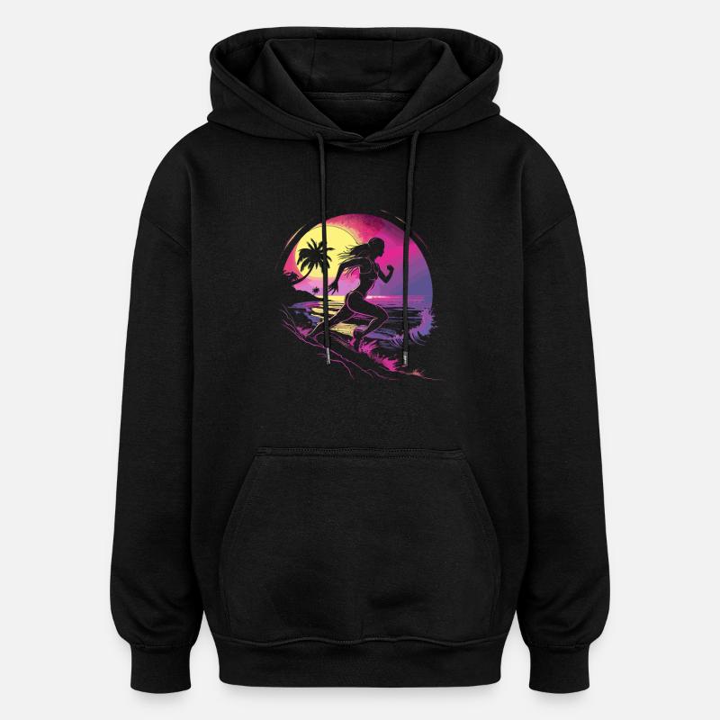 Coureur Synthwave - Sweat à capuche oversize unisexe - noir