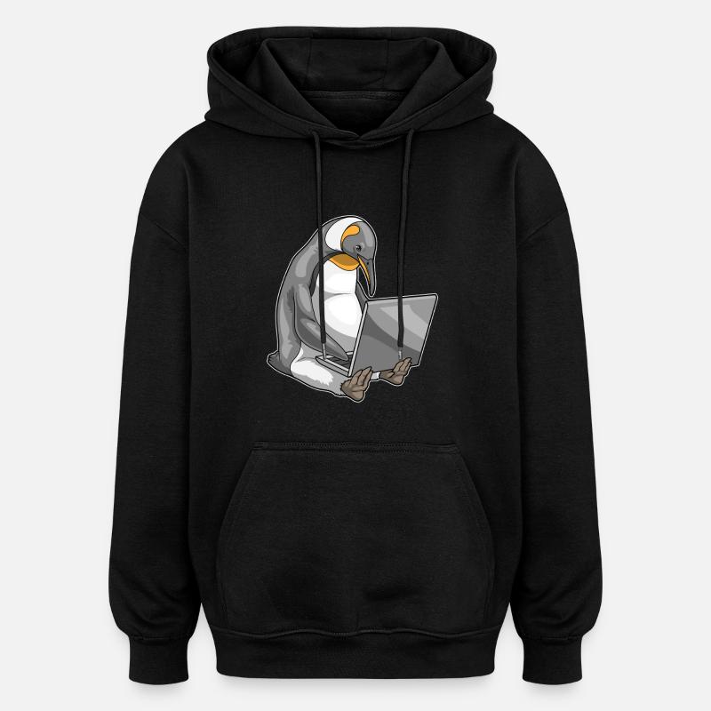Penguin Laptop - Oversized Unisex Hoodie - black