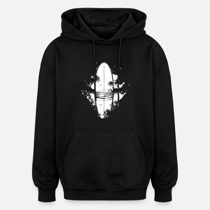 Croquis de planche de surf - Sweat à capuche oversize unisexe - noir