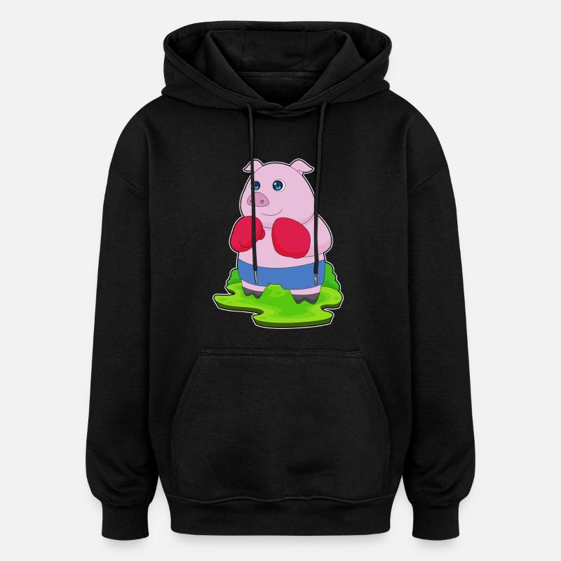 Schwein Boxer Boxhandschuhe Boxen - Oversized Unisex Hoodie - Schwarz